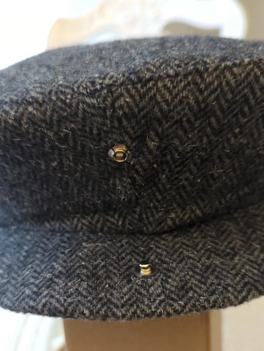 Vintage Sima Int. 100% Pure Wool Herringbone Skipper Cap Hat Black Grey  XL